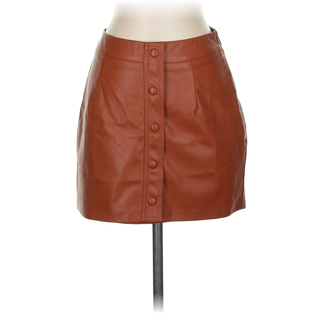 Lulus Most Fab Brown Vegan Leather Button-Front Mini Skirt S NWT - Picture 5 of 9